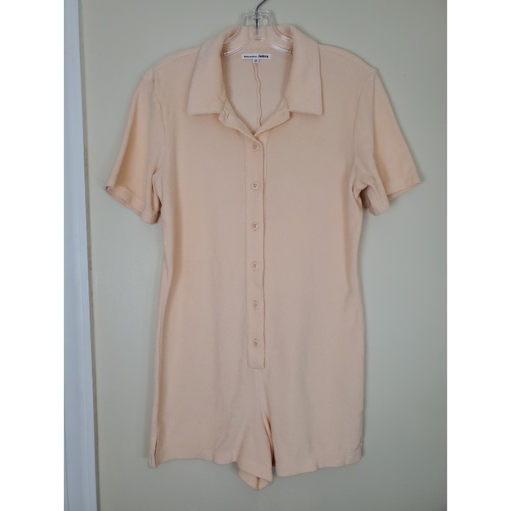 Reformation Terry Cloth Romper Shorts Peach XS Extra Small Beachy Coastal